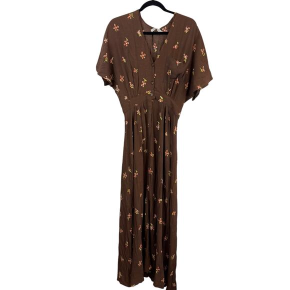 Christy Dawn Lottie Floral Button Up Maxi Dress Boho Vintage Brown Size S - Picture 2 of 9